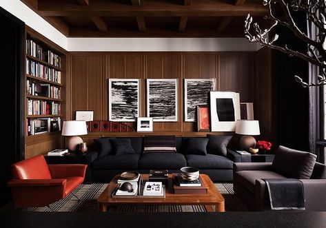 Dark Wood Paneling can be Cool. - Impeccable Nest Wood Paneling Living Room, Paneling Makeover, Into The Wood, Design Salon, Top Interior Designers, A Living Room, Residential Interior, Cool Rooms, Best Interior