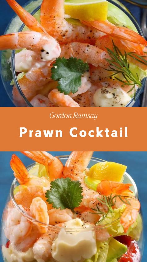 Gordon Ramsay Prawn Cocktail Prawn Cocktail Recipe, Shrimp Appetizer, King Prawns, Gordon Ramsay Recipe, Seafood Cocktail, Ketchup Sauce, Prawn Cocktail, Cocktail Appetizers, Shrimp Appetizers