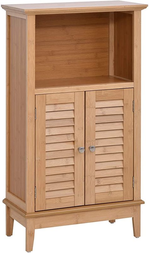 Amazon.com: HOMCOM Bamboo Floor Cabinet Bathroom Floor Cabinet Living Room Organizer Tower with Multiple Shelves and Doors, Natural: Furniture & Decor Small Cabinet Ideas, Small Bathroom Cabinet, Bamboo Cabinet, Diy Shelves Bathroom, Small Bathroom Cabinets, Bathroom Floor Cabinet, Bamboo Cabinets, Wine Glass Storage, Room Organizer