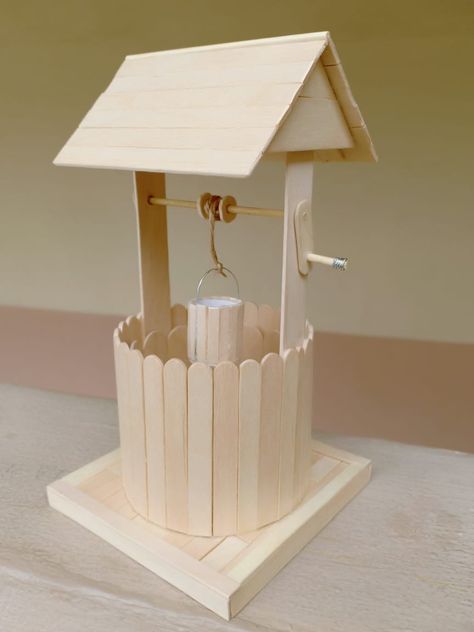 Popsicle Stick House, Stick House, Popsicle Stick Crafts House, Popsicle Stick Houses, Diy Popsicle Stick Crafts, Stick Wall Art, Popsicle Crafts, Doll Furniture Diy, Fairy Garden Crafts