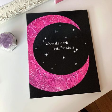 Cute Thing To Paint, Painting Ideas Stars, Black Background Canvas Painting Ideas, Things To Paint On A Black Canvas, East Painting Ideas Beginners, Moon Painting Easy, Canvas Painting Moon, Shelly Clouds, Painting With Black Background