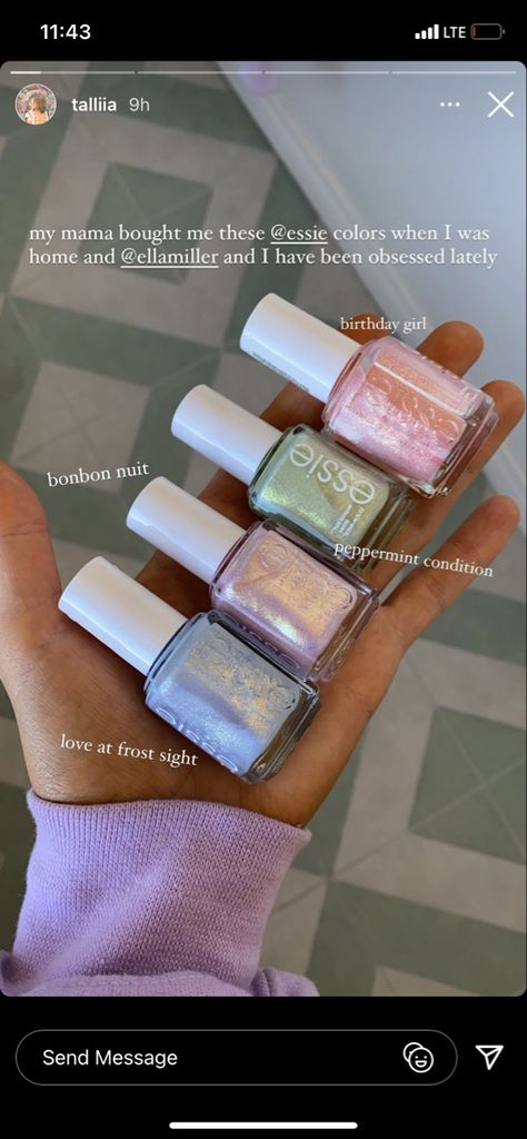 Shimmering Nail Polish, Nice Nail Polish Colors, Best Pink Gel Nail Polish, Non Gel Nails Polish, Nail Polish Inspo Natural Nails, Nails With Just Nail Polish, Natural Painted Nails Simple, Essie Shimmer Nail Polish, Essie Nail Polish 2023