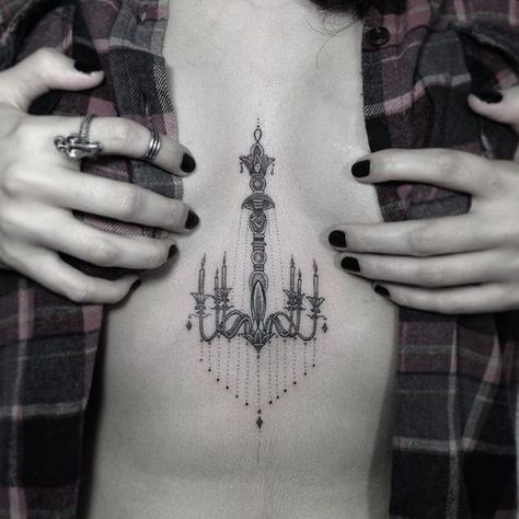 Chandelier Tattoo, Lamp Tattoo, Facial Tattoos, Intricate Tattoo, Detailed Tattoo, Sternum Tattoo, Artists And Models, 1 Tattoo, Dot Work Tattoo