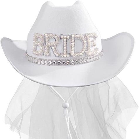 MGupzao Bridal Cowboy Hat and Veil Bachelorette Party,White Cowgirl Hat Wedding Bridal Shower Decoration,Bride to be Gift,Country-Western Bachelorette Novelty Cowgirl Hat Wedding, White Cowgirl Hat, Hat And Veil, Cowgirl Bridal Shower, Veil Bachelorette Party, Country Bachelorette Parties, Bohemian Wedding Theme, Country Bachelorette, Western Bachelorette