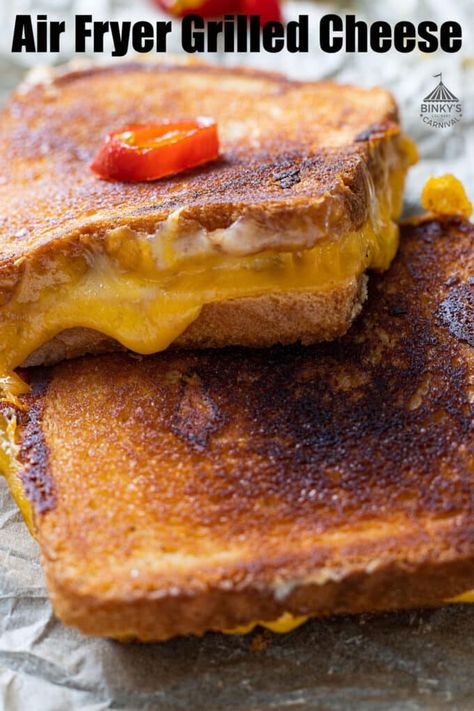 Grilled Cheese In Air Fryer, Cheeseburger Grilled Cheese, Spicy Grilled Cheese, Cheesy Recipes Easy, Air Fryer Grilled Cheese, Grilled Cheese Sandwich Recipe, Candied Jalapenos, Perfect Grilled Cheese, Pizza Grilled Cheese