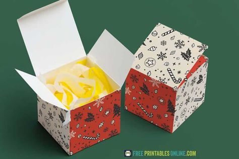 Free square holiday box template Small Square Box Template, Christmas Templates Free Printable Gift Boxes, Small Box Template Free Printable, Treat Box Template Free Printable, Small Gift Box Template, Free Box Svg, Box Patterns Printable, Box Template Printable Free Patterns, Square Box Template