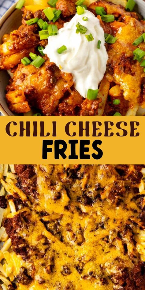 These chili cheese fries are a great side dish or a main course. Don't forget your fork! Chili Cheese Fries No Beans, Chilli Cheese Fries Recipe, Chili Fries Recipe, Che Recipe, Homemade Chili Cheese Fries, Texas Cheese Fries, Fries Casserole, Chili Cheese Fries Recipe, Sunday Snacks