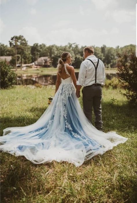 Blue wedding dress, blue lace wedding dress, unique wedding dress, color wedding dress Feature a blue lining with off white tulle and off white lace. This is a custom clients design and the first photo is from her wedding. 100% handmade in GTA, Ontario, Canada. - This dress can be made in ANY Blue Lace Wedding Dress, Ombre Wedding Dress, Wedding Dress Blue, Wedding Gown A Line, Wedding Dress Winter, Boho Bridal Dress, Grey Wedding Dress, Blue Wedding Dress, Modest Wedding Gowns