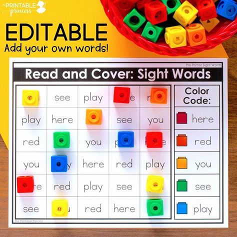 NEW TODAY! Looking for a fun and fresh way to help your students practice sight words? Check out Read and Cover Sight Words! Students read the words and use the color code to cover the words. Use the pre-made mats OR make your own because it is EDITABLE! .⁣ Link in profile: https://www.teacherspayteachers.com/Product/Read-and-Cover-Editable-Sight-Word-Activity-4805306 1st Grade Alphabet Activities, Sight Word Recognition Activities, Small Group Kindergarten Reading, Sight Words Activities For Kindergarten, Sight Word Activities 2nd, Sight Word Activities Kindergarten, Hfw Activities, Word Recognition Activities, Letter Naming Fluency Activities