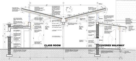 Gallery of Blouberg International School / Luis Mira Archi​tects & Plus Arquitectura - 16 Section Detail, Butterfly Roof, Roof Shapes, Roof Construction, Roof Architecture, Roof Trusses, Architectural Section, Design Guidelines, Roof Structure