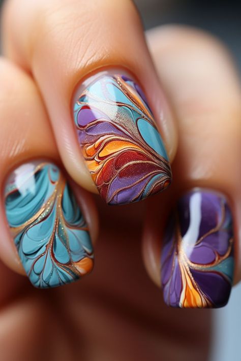 Fun End Of Summer Nails, Funky Nail Ideas Fun, Fun Vacation Nails, Eclectic Nails, Blush Nail Designs, Tie Dye Nail Art, Groovy Nail Art, Nails Vibrant, Blush Nail