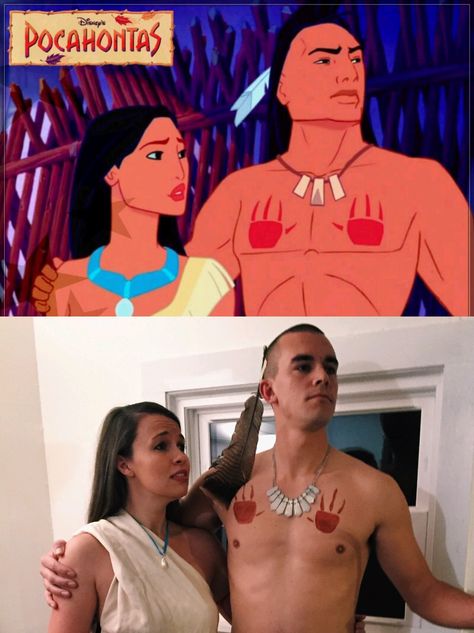 Couples Halloween Costumes | Pocahontas Impreza Przebierana, Pocahontas Halloween Costume, Pocahontas Halloween, Halloween Costume Scary, Scary Halloween Costumes, Couples Halloween, Couple Halloween, Couple Halloween Costumes, Halloween Outfits