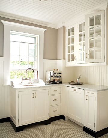 Um...this is our kitchen, down to the color of the walls and the hex tile. Monochromatic Kitchen, Beadboard Kitchen, Kitchen Tiny, Wainscoting Kitchen, Clutter Free Kitchen, Beadboard Backsplash, Beadboard Ceiling, Georgia Homes, Small Kitchens