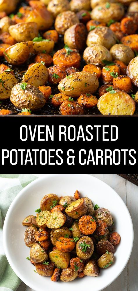 Oven Roasted Potatoes And Carrots, Easy Oven Roasted Potatoes, Carrots In Oven, Oven Roasted Potatoes Easy, Oven Roasted Carrots, Roasted Potatoes And Carrots, Potatoes In Oven, Easter Side Dishes, Potatoes And Carrots