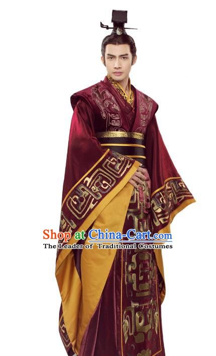 Traditional Chinese Qin Dynasty Imperial Emperor Costume Ancient King Embroidered Robe Clothing for Men Qin Dynasty Clothing, Emperor Outfit, Ancient Chinese Emperor, Chinese Men's Clothing, Imperial Clothing, The King's Woman, Folklore Fashion, Ancient Kings, Dynasty Clothing