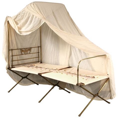 Antique Officer's Campaign Bed | From a unique collection of antique and modern beds at http://www.1stdibs.com/furniture/more-furniture-collectibles/beds/ 1920s Safari, Campaign Bed, British Campaign Furniture, Beach Tents, African Products, Campaign Furniture, Colonial Furniture, Travel Trunk, British Colonial Style