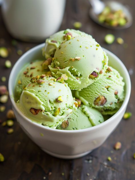 🍨 🍨 Pistachio Gelato Recipe 🍨 🍨    Ingredients⤵️  1 cup shelled pistachios 3/4 cup granulated sugar 2 cups whole milk 1 cup heavy cream 4 egg yolks 1 tsp vanilla extract A pinch of salt Extra chopped pistachios for garnish Pistachio Gelato Recipe, Shelled Pistachios, Roasted Pistachios, Pistachio Gelato, Pistachio Shells, Sorbet Ice Cream, Gelato Recipe, Desserts Ideas, Pistachio Ice Cream