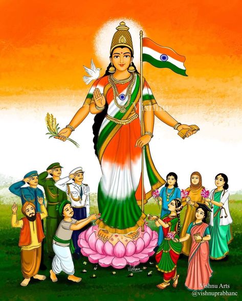 Bharat Mata Drawing, Mata Drawing, Independence Day Drawing, Old Man Portrait, India Poster, Beautiful Landscape Paintings, Durga Painting, India Flag, Goddess Artwork