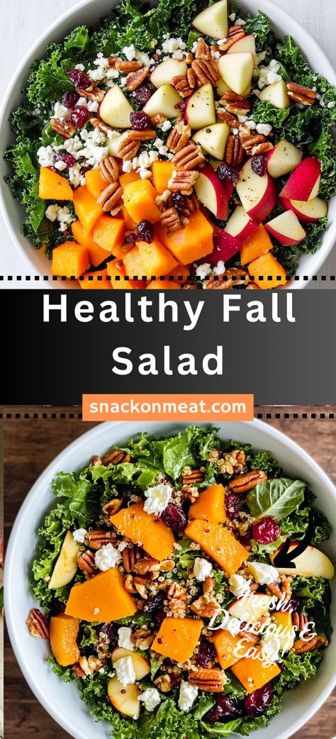 Healthy Fall Salad - Snack On Meat Simple Fall Salad Recipes, Harvest Salad Recipes Fall, Fall Quinoa Salad Recipes, Fall Salads Recipes Autumn, Fall Salads For A Crowd, Fall Quinoa Salad, Healthy Fall Salads, Fall Salad Recipes, Harvest Salad Recipes