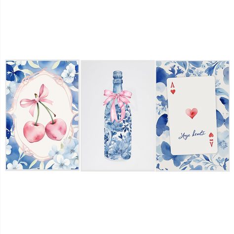 PRICES MAY VARY. BLUE PREPPY PRINT SET OF 3: Complement your decor with our set of 3 elegant blue champagne bow prints. Featuring delicate pink bows, these charming prints add a touch of sophistication and femininity to any room. Each piece is printed on high-quality canvas with fade-resistant inks and is carefully crafted to retain its vibrant colors and exquisite details over time. Perfect for a bedroom, nursery, or living space, this set of three prints is a versatile and stylish addition to Paintings For Baby Room, Blue Wall Prints, Y2k Cherry, Wall Art Y2k, Coquette Wall Art, Baby Room Paintings, Art Y2k, Blue Preppy, Blue Champagne