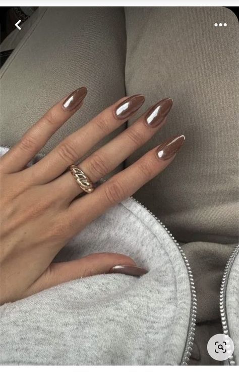 Brown Chrome Nails, Chrome Nail Colors, Shellac Nails Fall, Brown Chrome, Wife Nails, Nails Collection, Pink Chrome Nails, Milky Nails, November Nails