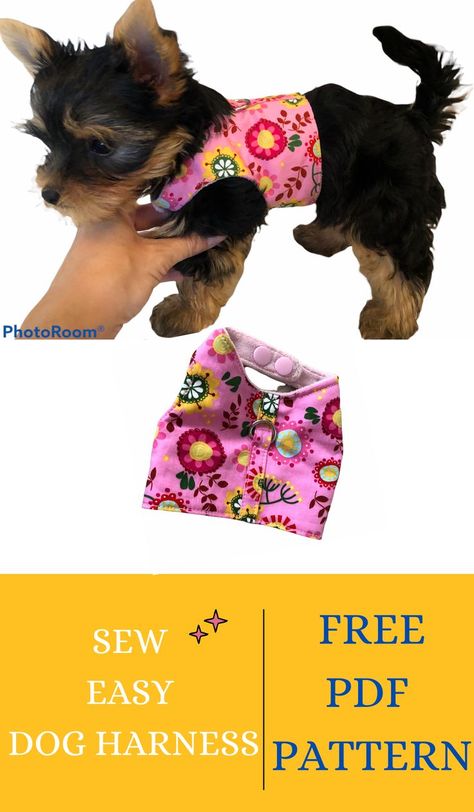 Free Dog Clothes Patterns Printable, Dog Vest Pattern Sewing, Diy Small Dog Harness, Crochet Puppy Harness Free Pattern, Pet Harness Pattern, Clothes For Puppies, Dog Clothing Patterns Free, Bunny Harness Diy, Free Dog Harness Pattern