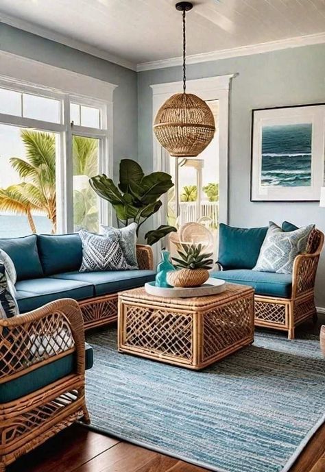 Boho Chic Decor Living Room, Modern Coastal Living Room Ideas, Modern Outdoor Seating Area, Coastal Living Room Ideas, Modern Coastal Living Room, Modern Outdoor Seating, Calming Coastal, Coastal Calm, Beach Living Room