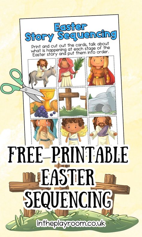 Free Printable Easter Story Sequencing Activity - In The Playroom Easter Story Wheel Printable Free, Easter Story Eggs, Passover Activities, Easter Activities For Preschool, Passover Crafts, Easter Scriptures, Easter Week, Free Printable Crafts, Sequencing Cards