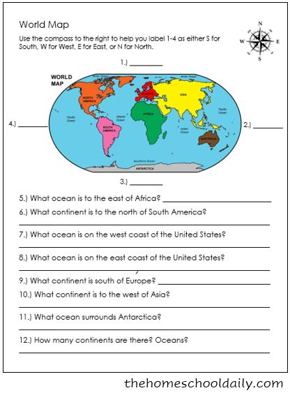 FREE Printable World Maps & Activities - The Homeschool Daily Printable Maps Of The 7 Continents, World Map Worksheets Free Printable, Continents Worksheet Free Printable, Maps And Globes Third Grade, Hemispheres Activities Social Studies, 2nd Grade Worksheets Free Printables Social Studies, 3rd Grade Geography Worksheets, Geography Printables Free, Geography For Preschoolers