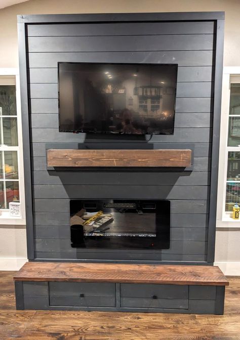 Gas Fireplace Ideas Living Rooms, Diy Fireplace Mantel, Electric Fireplace Mantle, Electric Fireplace Wall, Modern Tv Wall Units, Faux Fireplace Diy, Build A Fireplace, Modern Tv Wall, Fireplace Tv Wall