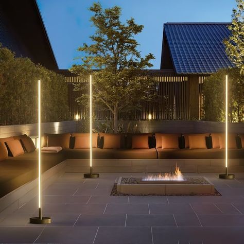 53" Outdoor Solar Linear Floor Lamp - On Sale - Bed Bath & Beyond - 40185788 Modern Outdoor Porch Lights, Led Exterior House Lights, Modern Indoor Lighting, Modern Backyard Lighting, Outdoor Floor Light, Backyard Led Lighting Ideas, Outdoor Modern Lighting, Solar Backyard Lighting Ideas, Outdoor Patio Lights Ideas