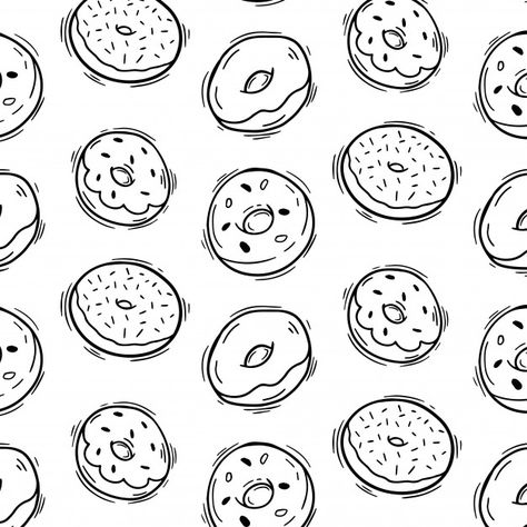 Donut Doodle, Donut Background, Donut Tattoo, Japanese Quilt Patterns, Pattern Doodle, Coffee Doodle, Donut Vector, Line Art Flowers, Food Doodles