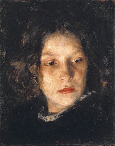 Alois Erdtelt (Ger. 1851-1911) Head of a girl (1895) Eyes Closed, A Girl, A Woman, Oil Painting, Hair, Black