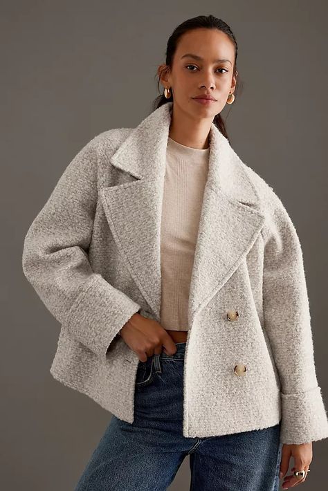 Women's Coats & Jackets | Anthropologie UK Boucle Jacket Outfit, Wool Coat Outfit, Oversized Wool Coat, Boucle Coat, Anthropologie Uk, Lightweight Blazer, Boucle Jacket, Short Coat Jackets, Women's Jackets