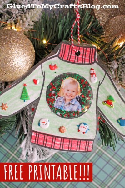 Christmas Sweater Ornament Craft For Kids - Glued To My Crafts Preschool Picture Ornament Craft, Ornament Craft With Picture, Easy Christmas Crafts For Kids At School Diy Ornaments, Easy Picture Ornaments For Kids To Make, First Grade Ornament Craft, Ornaments For Kids To Make With Picture, Pre K Ornament Ideas, Christmas Keepsakes For Kids To Make, Pre K Christmas Ornaments