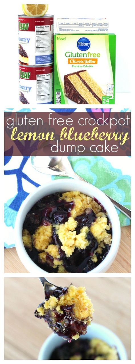 Gluten Free Crockpot Lemon Blueberry Dump Cake | This gluten free dump cake recipe makes an easy and delicious dessert for spring, made in the slow cooker #GlutenFree #Recipe #GlutenFreeRecipe Lemon Blueberry Dump Cake, Blueberry Dump Cake, Blueberry Dump Cakes, Dessert Oreo, Dairy Free Cake, Crock Pot Desserts, Slow Cooker Desserts, Crockpot Breakfast, Desserts Vegan