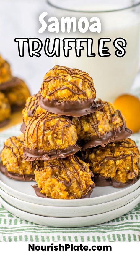 Samoa Truffles Samoa Truffles Recipe, Samoa Truffles, Homemade Samoas, Truffles Recipe, Wafer Cookies, Almond Bark, Truffle Recipe, Cookie Crumbs, 2024 Christmas