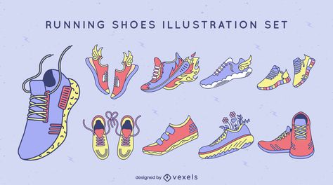 Running shoes set color stroke Running Shoe Illustration, Running Shoes Illustration, Sneaker Drawings, Design Sustainability, Shoes Illustration, Vending Machine, Senior Year, Running Shoe, T Shirt Design