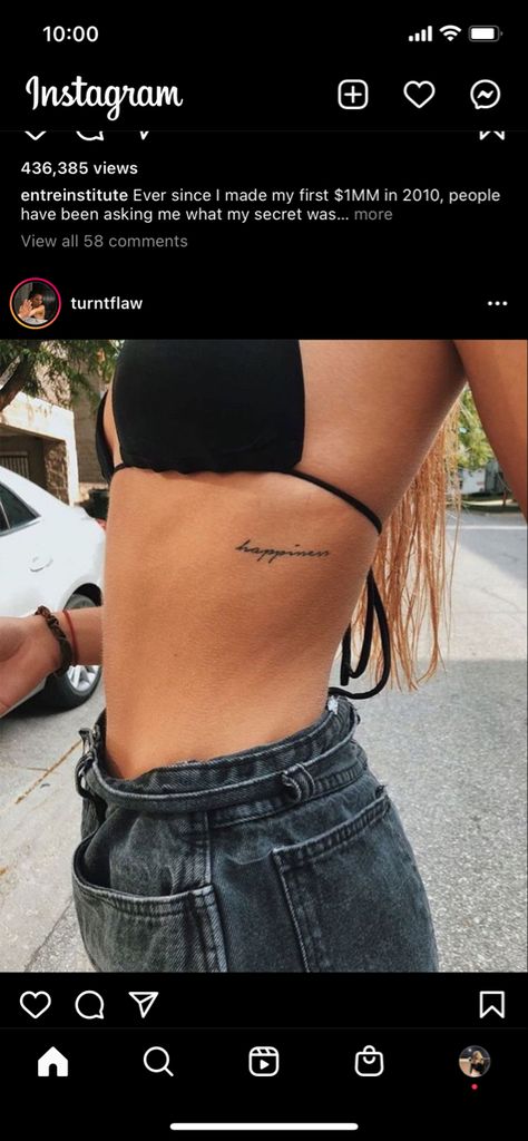 Good Hidden Tattoo Places, Tattoo Placement Ideas For Women Hidden, Tatto Placement Girl, Name Tattoo Placement Ideas, Hidable Tattoo Placement, Small Writing Tattoo Placement, French Word Tattoos For Women, Small Tattoos Ribs, Rib Tattoo Writing