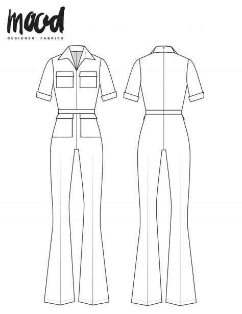 The Cherry Jumpsuit - Free Sewing Pattern - Mood Sewciety Velvet Shirt Sewing Pattern, How To Draw A Jumpsuit, 90s Sewing Patterns Free, Sewing Patterns Jumpsuit, Easy Sewing Patterns Free Templates, Free Jumpsuit Pattern, Sewing Winter Clothes, Free Jumpsuit Sewing Pattern, Mood Fabrics Free Pattern