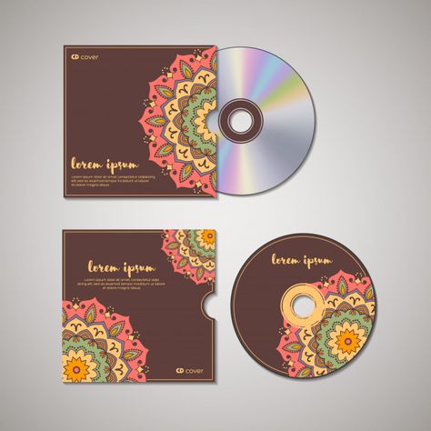 Cd cover oriental template. Premium Vect... | Premium Vector #Freepik #vector #flower Cd Booklet Design, Cd Back Cover, Cover Dvd, Cd Cover Template, Cd Mixtape Cover, Cd Cover Design, Frame Border Design, Cd Cover, Border Design