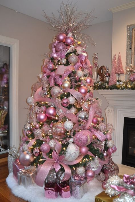 #christmastreeideas #tackydecor #holidaydecorating #christmastraditions #creativechristmas #festivedecor #christmasinspiration #holidaycheer Pink Frosted Christmas Tree, Christmas Trees 2024 Ideas, Pink And Rose Gold Christmas Decor, Christmas Tree Character Ideas, Green Christmas Tree With Pink Decor, Pink Candy Cane Christmas Tree, Pink Candy Christmas Tree, Pink Decorated Christmas Tree, Pink Gingerbread Christmas Tree