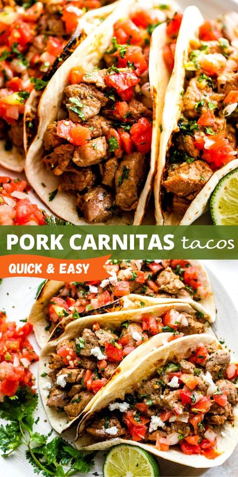 Juicy pork is seasoned with citrus and spices to create ultra-flavorful Mexican inspired pulled pork, or Pork Carnitas! Make pork carnitas tacos for a quick dinner, or throw it in a burrito bowl for… Easy Pork Tacos Recipes, Pork Tenderloin Recipes In Crockpot Taco, Skinnytaste Pork Tenderloin, Pork Based Meals, Crockpot Pork Fajitas, Pork Sirloin Tacos, Pork Asada Tacos, Carnita Taco Recipes, Pork Loin Tacos Recipes