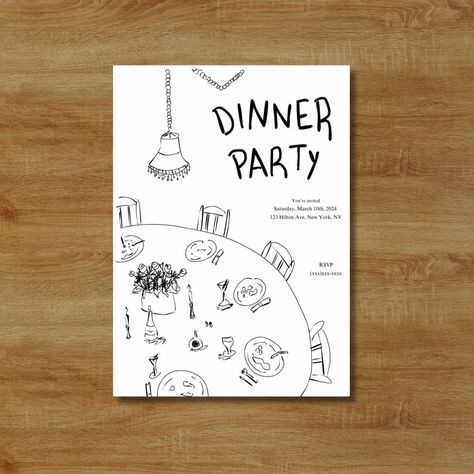 Drawn Invitations, Party Invitation Ideas, Hand Drawn Invitation, Dinner Party Invitations, Party Hostess, Dinner Invitations, Invitation Ideas, Party Invites, Ideas Aesthetic