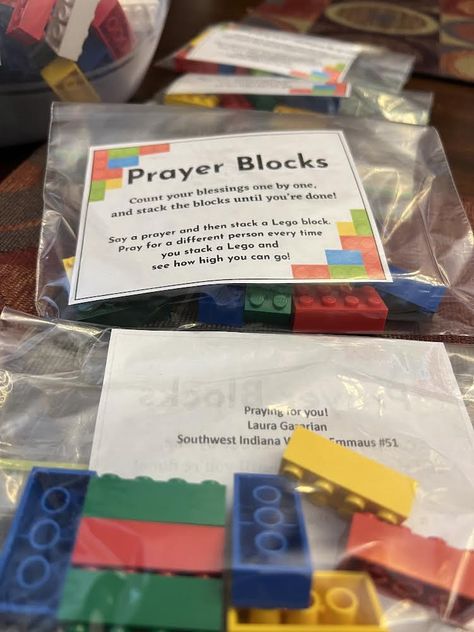 Lego as prayer blocks. A way to stay focused during prayers and to challenge yourself to pray for others. Vbs Ideas Children Ministry, Wednesday Night Kids Church Ideas, Lego And Let God Trunk Or Treat, Prayer Activity For Kids, Church Games For Kids, Lego And Let God, Emmaus Agape Ideas, Pray Fast Give For Kids, Prayer Stations For Kids