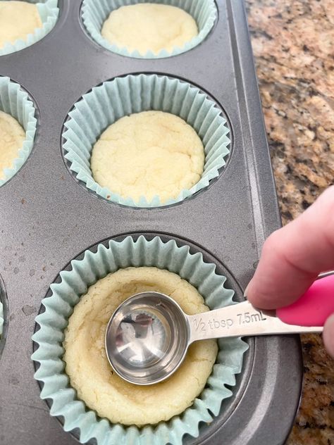 Cookie Dough Muffin Cups, Sugar Cookie Cups Recipe, Sugar Cookie Pumpkin Pie Cups, Cookie Cups With Premade Dough, Sugar Cookie Cheesecake Cups, Sugar Cookie Mini Pies, Sugar Cookie Cups Muffin Tin, Pillsbury Sugar Cookie Dough Recipes, Cookie Cups Muffin Tin