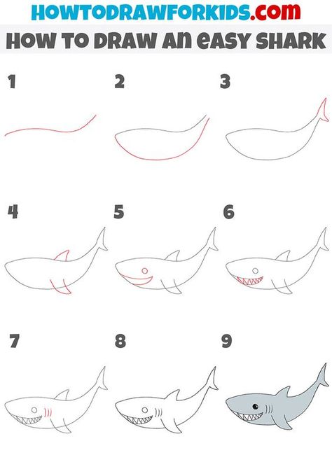 How to Draw a Shark Drawings step by step for kids #drawingsstepbystepforkids Drawing ideas #drawingideas Drawing ideas for kids #drawingideasforkids 6.74 Shark Drawing Easy, Draw A Shark, Christmas Drawings For Kids, Easy Fish Drawing, Steps To Draw, Very Easy Drawing, Easy Christmas Drawings, Drawing Ideas For Kids, Shark Drawing