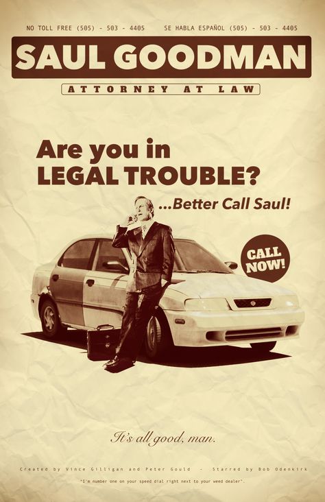 Lawyer up! You don't need a criminal lawyer, you need a "CRIMINAL" lawyer! Lawyer Poster, Better Call Saul Poster, Suite Decor, Vince Gilligan, Saul Goodman, Call Saul, Its All Good, Attorney At Law, Better Call Saul