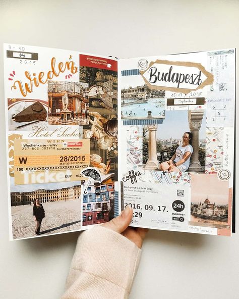 16 Bullet Journal Travel Page Ideas To Inspire Some Serious Wanderlust - TheFab20s Journal Travel Page, Notesbog Design, Album Photo Scrapbooking, Diy Photo Book, Travel Scrapbook Pages, Travel Journal Scrapbook, Album Journal, Diy Travel Journal, Scrapbooking Journal