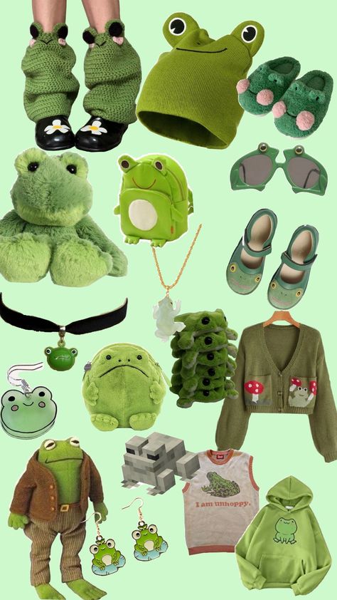 #frog #frogs #froggy Frog Hat Outfit, Frog Themed Outfit, Frog Aesthetic Outfit, Frog Outfit Aesthetic, Frog Inspired Outfit, Froggy Aesthetic, Frog Fashion, Frog Clothes, Teenager Outfits For School